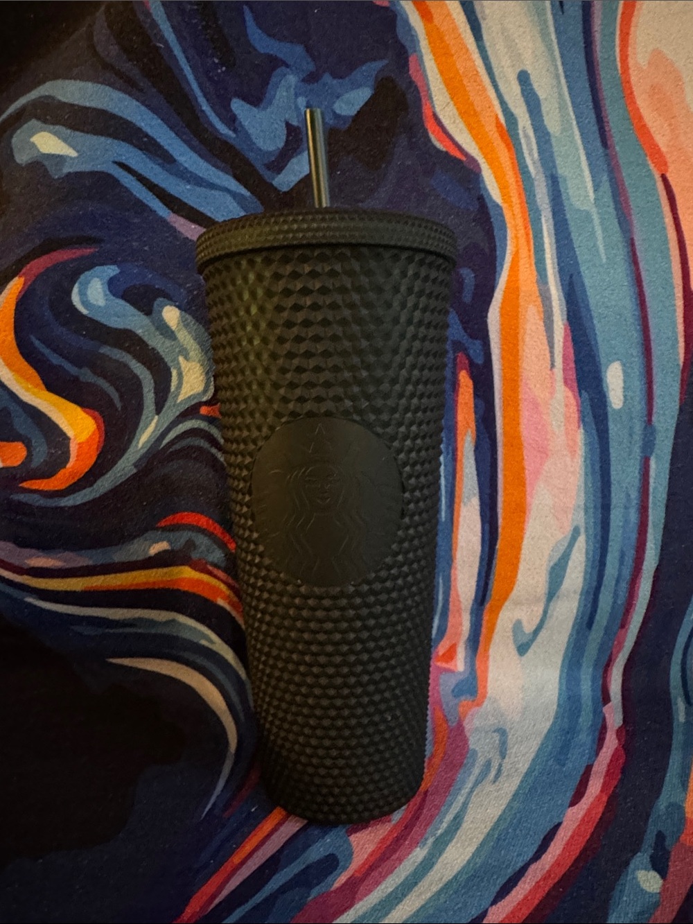 Starbucks Large Dark green Textured Studded Tumbler with plastic Straw